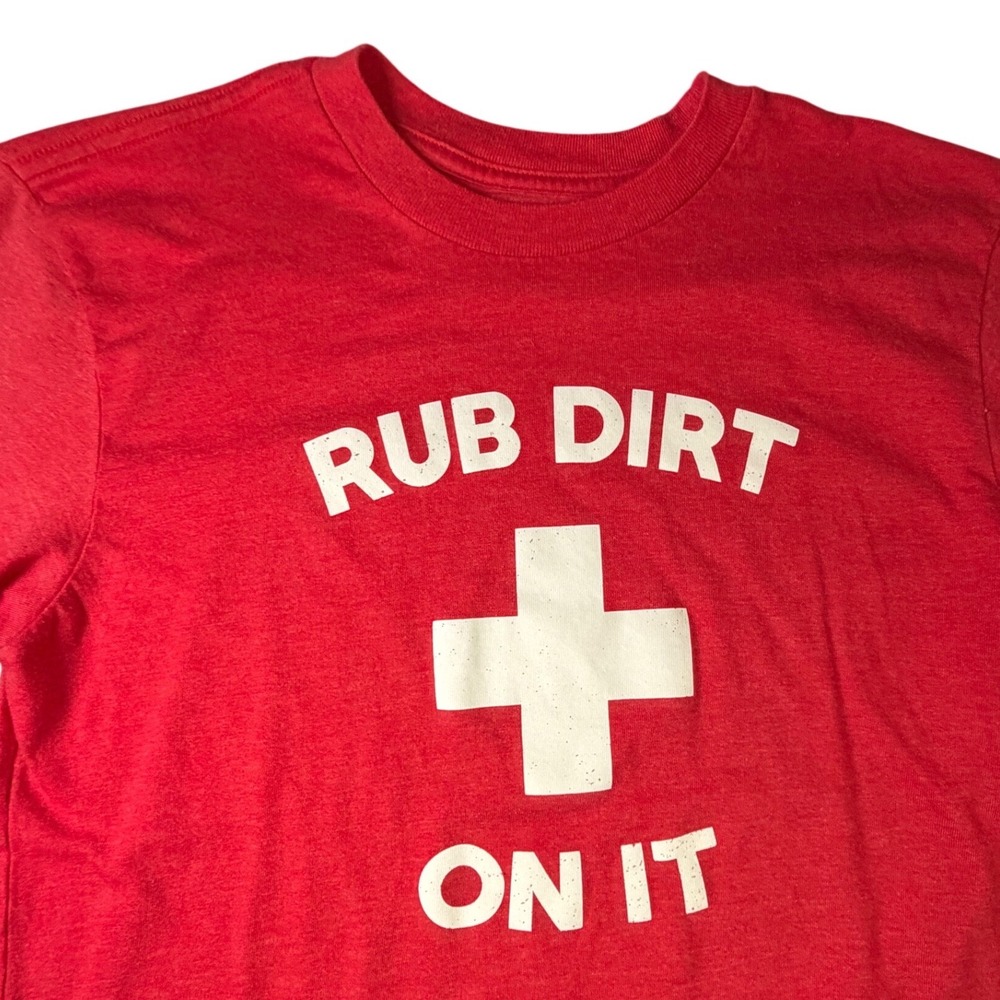 Baseballism Rub Dirt On It Red Heather Graphic T-Shirt Kids Youth Medium YM